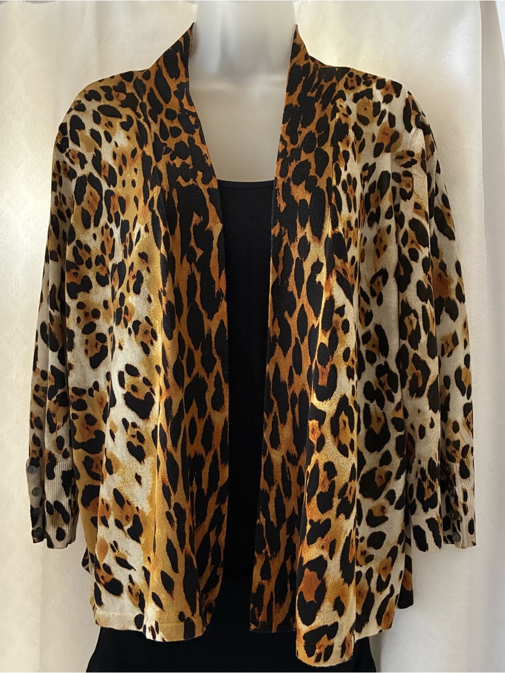 Chico's Leopard Pattern Open Cardigan - Black, Brown, Cream
